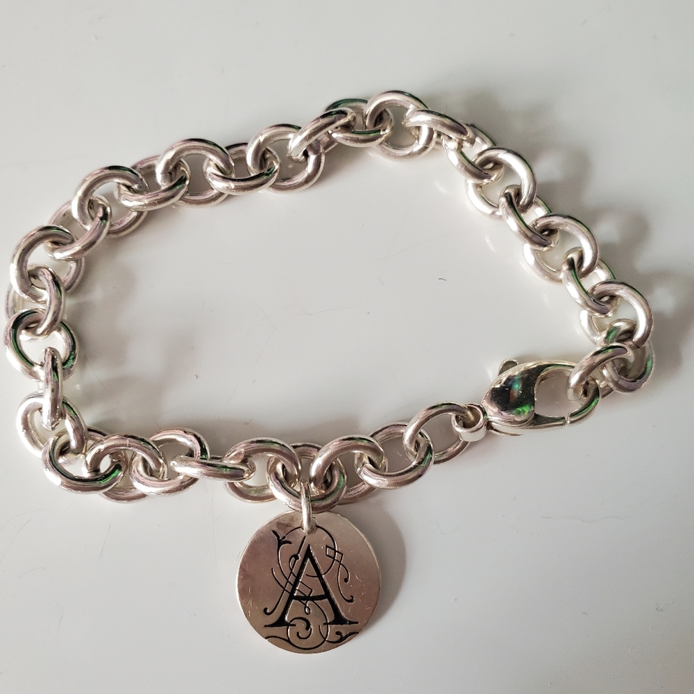 Sterling Silver Tag Charm Bracelet Letter A